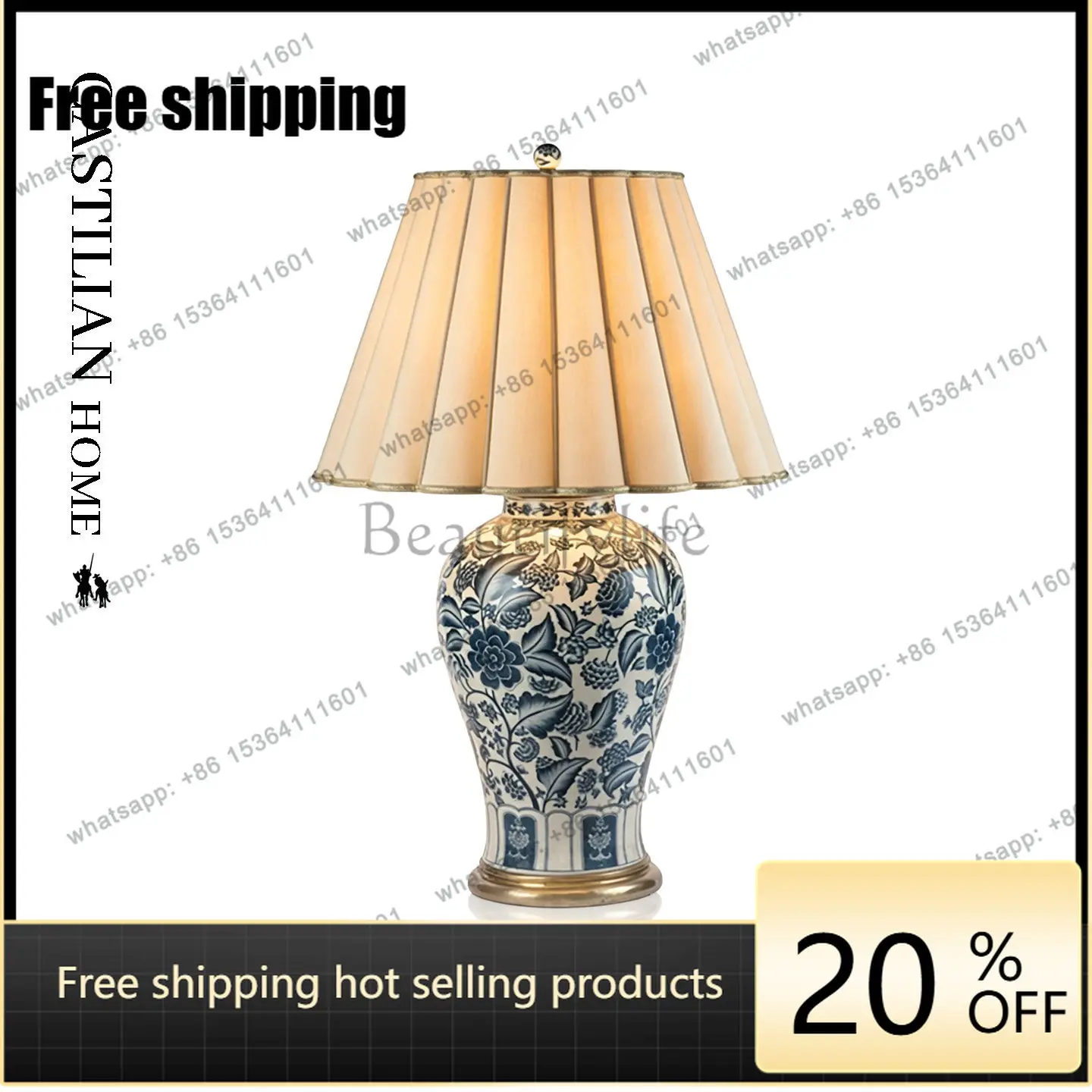 HOT New Chinese blue and white porcelain table lamp European ceramic decorative ornament C4105