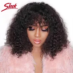 Sleek Jerry Curly Short Pixie Cut Bob Brazilian Water Remy Human Hair Wigs With Bang Nature Black Red 99J Ombre T1B/33 Color