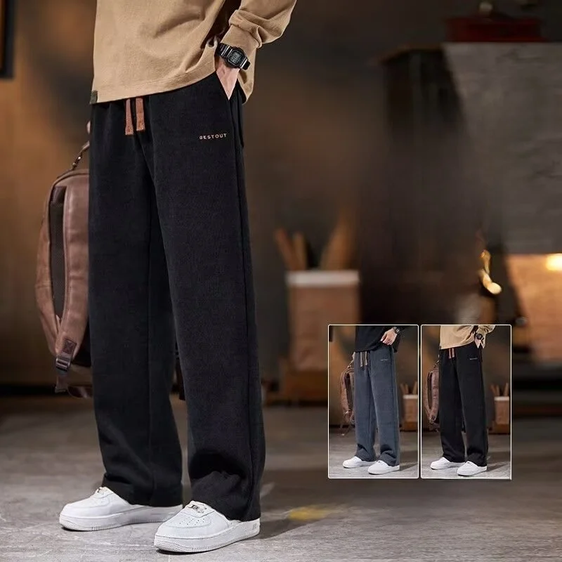 

Men's Casual Fce Lined Sports Pants Loose Fit Low Waist Long Trousers Wide Leg Autumn Winter Thiened Cargo Pants