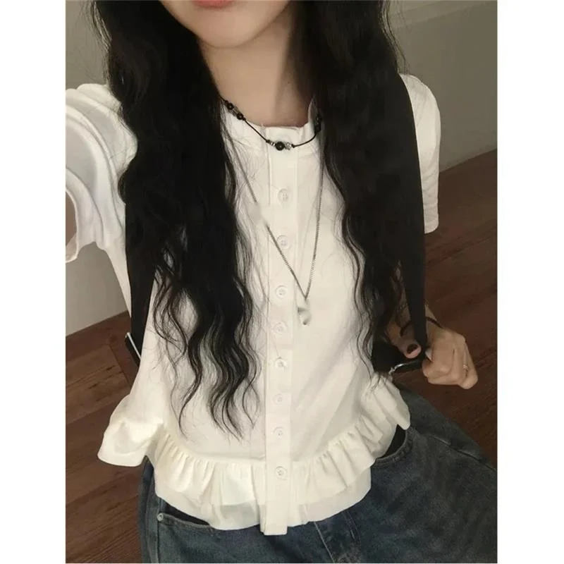 

Chic Summer Loose Fit Round Asymmetrical Wave Pattern T-shirt Versatile Short Sleeve Casual Women Casual Fashion Top
