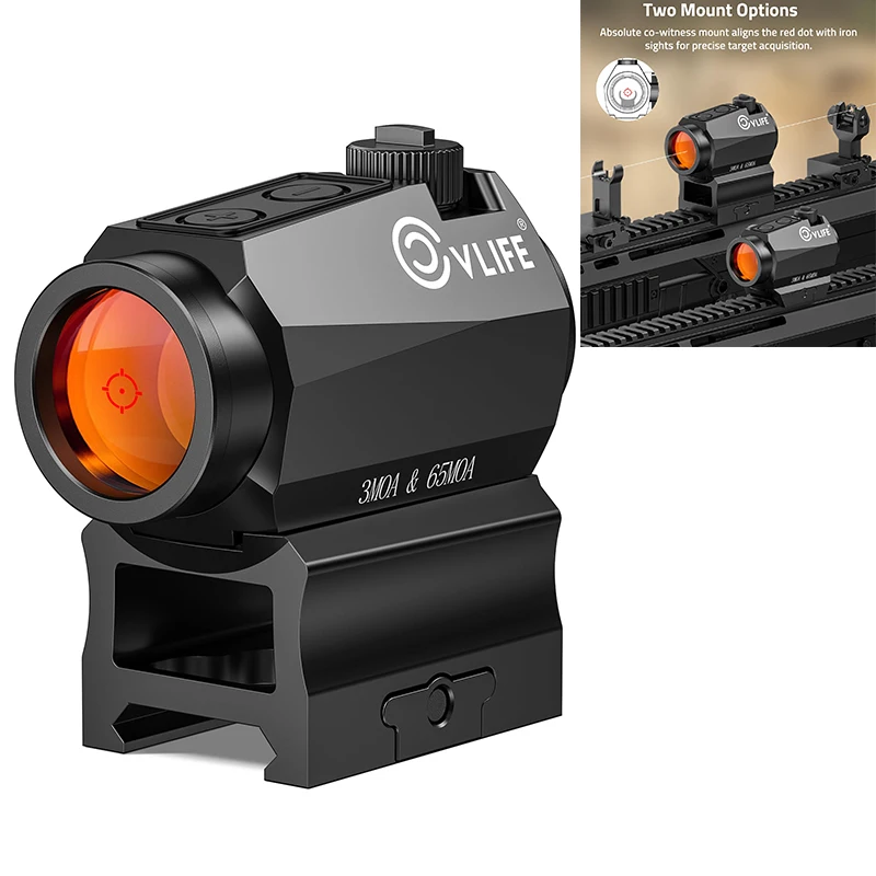 

CVLIFE Red Dot Sight Motion Awake Optics Reflex Sighting Scope with Absolute Co-Witness Riser and Low Mount for 21mm Picatinny