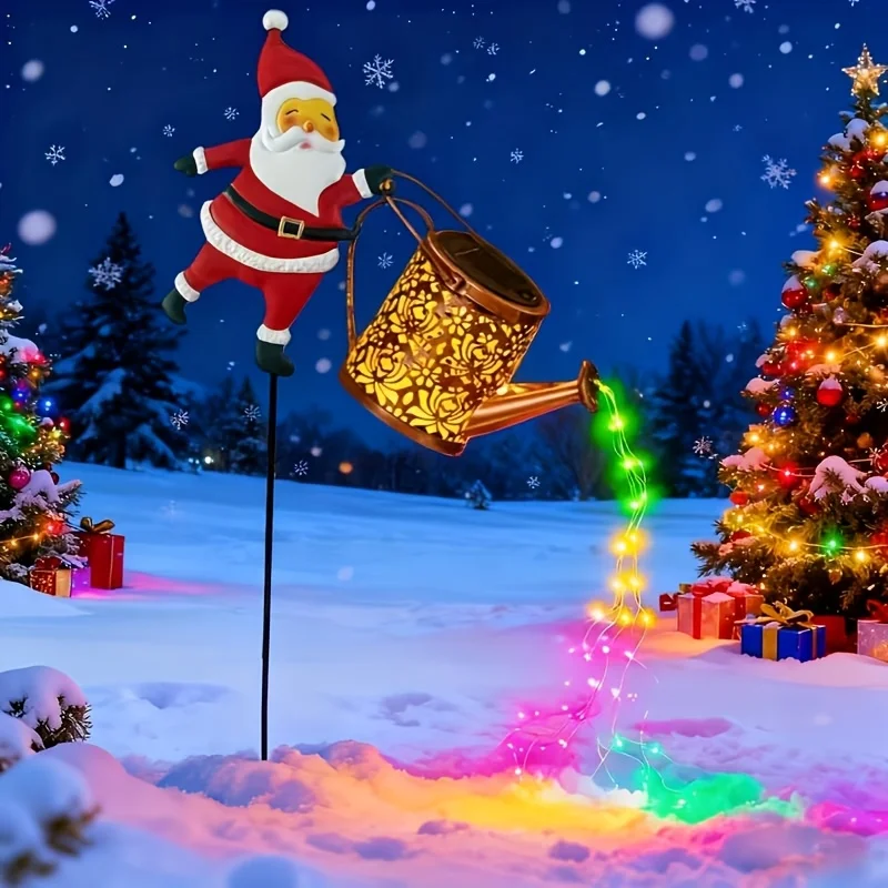 Outdoor Courtyard Lighting Solar Lantern Santa Claus, Santa Claus Metal Watering Can, Christmas Snowman Starlight Flowing Water String, Exquisite Christmas Outdoor Decorations, Suitable For Courtyards, Gardens, Lawns, Corridors（Present To The Fairy