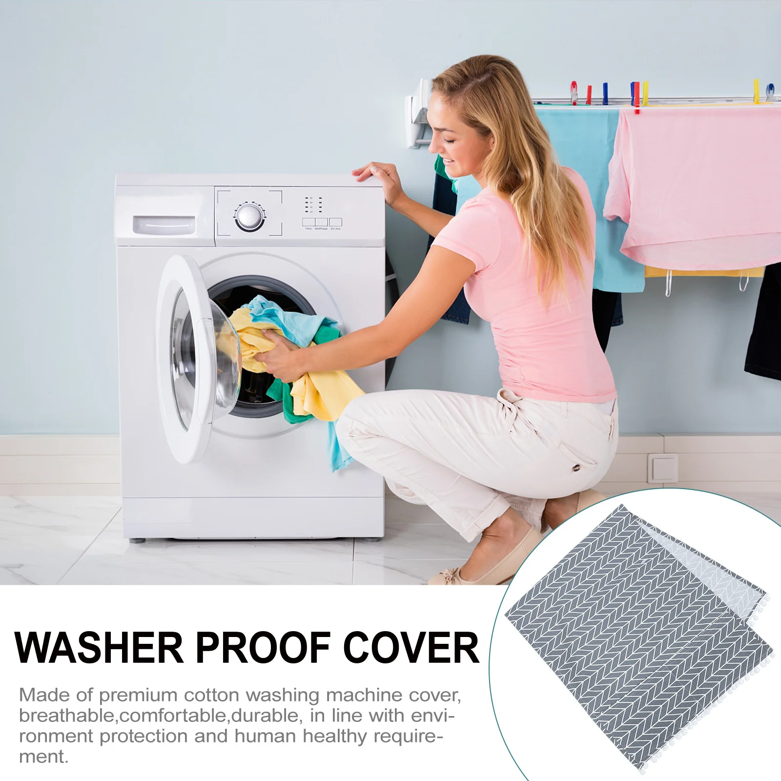 غطاء الغسالة مصنوع من القطن الفاخر المقاوم للغبار ومضاد للخدش مع جيوب تخزين لحقيبة واقية لمجفف غسالة الثلاجة #2