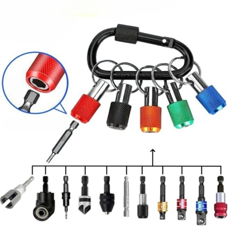1/4 Inch Bits Holder Keychain Hex Shank Screwdriver Drill Bit Adapter Quick Release Socket Extension Bar Bits Holders Hand Tools