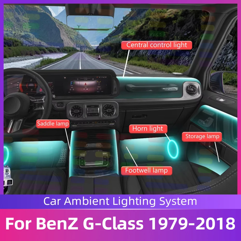 For Benz G-Class W461 W463 64-Color LED Car Interior Ambient Lighting Strips Acrylic LED Energy Saving Efficient Lamp Kit