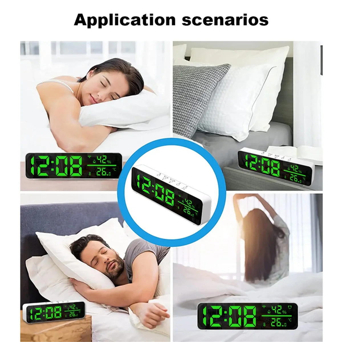 Tuya Wifi Temperature and Humidity Alarm Clock Multi-Function LED Digital Clock for Living Room, Farmhouse, Office