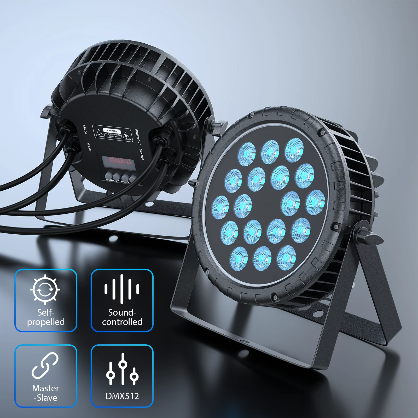 

Fieryzeal 4PCS 180W Waterproof Par Light 18x10W RGBW 4IN1 LED Flat Stage Light DMX512 Effect Show Light for DJ Party Wedding
