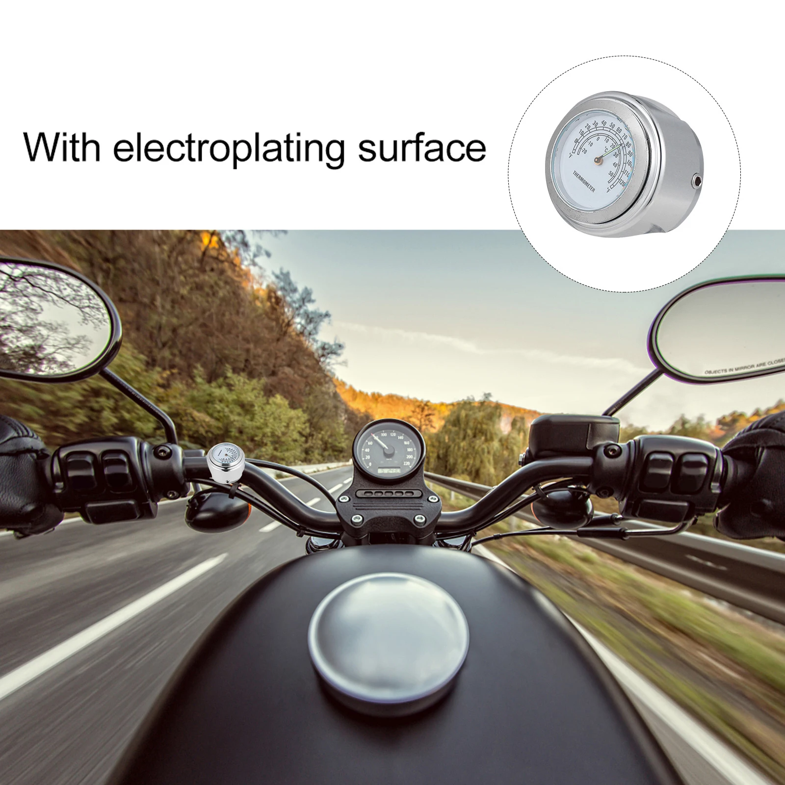 

Aluminum Alloy Waterproof Motorcycle Handlebar Thermometer Shock Resistant Easy Installation Bike Accessory