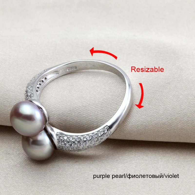 YouNoble natürlicher kultivierter Sterlingsilber-Perlenring für Damen, weißer doppelt verstellbarer Ring mit Perle, Ehefrau, Mutter, Geburtstagsgeschenk – Detail 4
