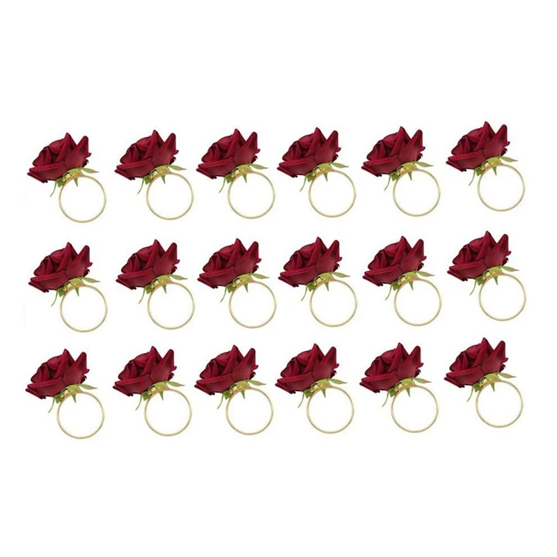 18Piece Wedding Party Valentine's Day Hotel Table Decor Metal Gold Napkin Holder Red Rose Shape