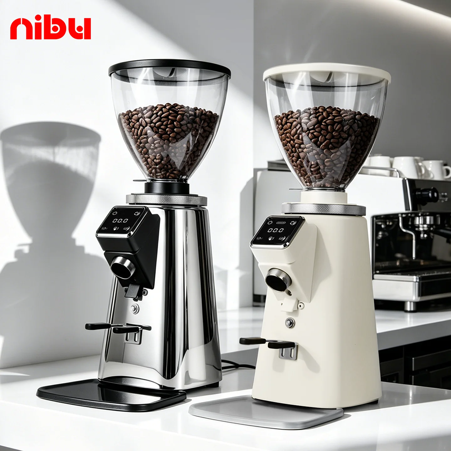 Nibu Stainless Steel Coffee Bean Grinder 1005 Quantitative Plasma Commercial Electric Italian Flat Blade 64mm Household