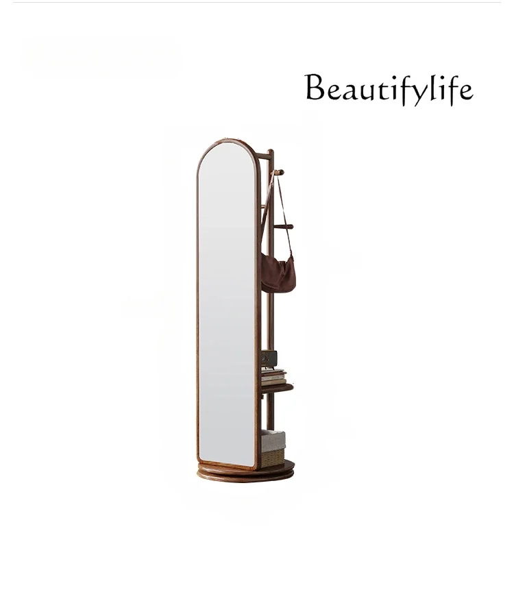 

Nordic Solid Wood Full-Length Mirror Floor Mirror Household Rotatable Multifunctional Hanger Dressing Mirror Integrated