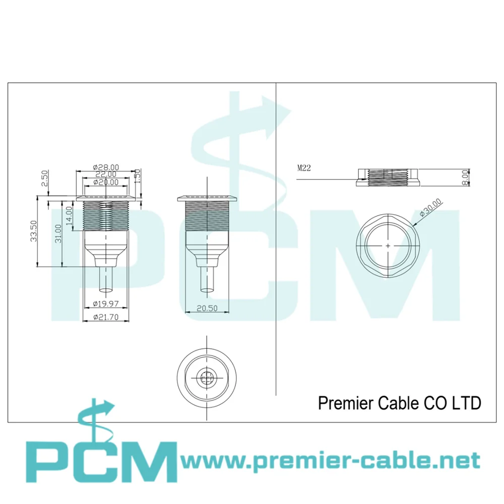 DC Power 5.5mm X 2.1mm Jack Male to Female Round Panel Mount Extension Cable, DC-099 Chassis Flush Mount, Power DC5521 Socket