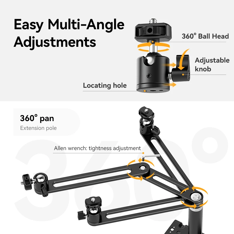 Adaptador de monitor Ulanzi VS01 VESA com braço de extensão superior para luz de preenchimento de câmera COB para transmissão ao vivo