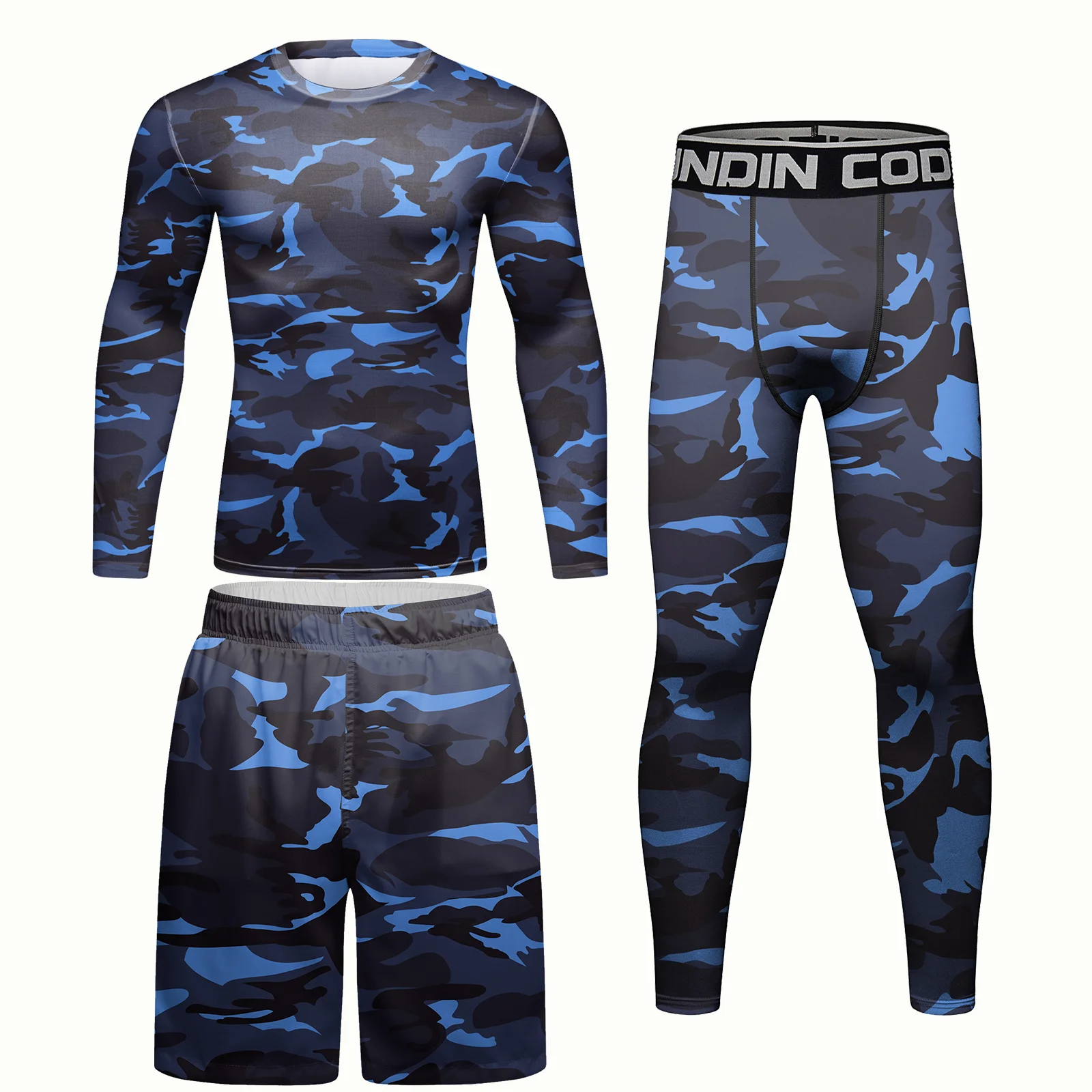 3pcs Digital Print Custom Camouflage Rash Guard Set Compression Jiu Jitsu T-shirt MMA Muay Thai Training Clothing Men\'s Suit