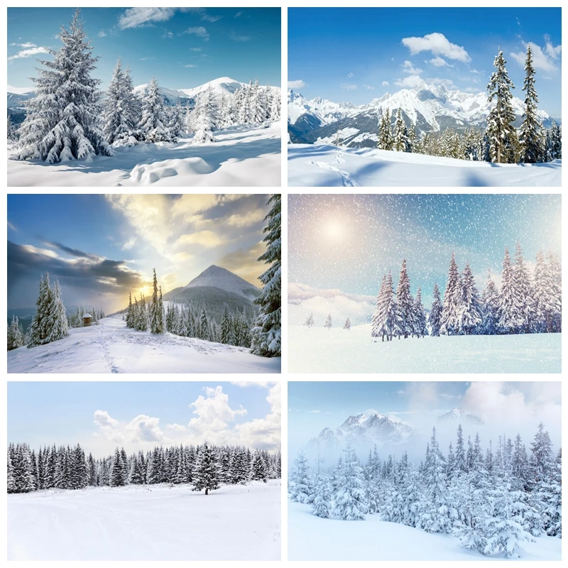 

Christmas Winter Snow Scene Backdrop for Photography Forest Mountain Natural Landscape Snowflake Portrait Backgound Photo Studio