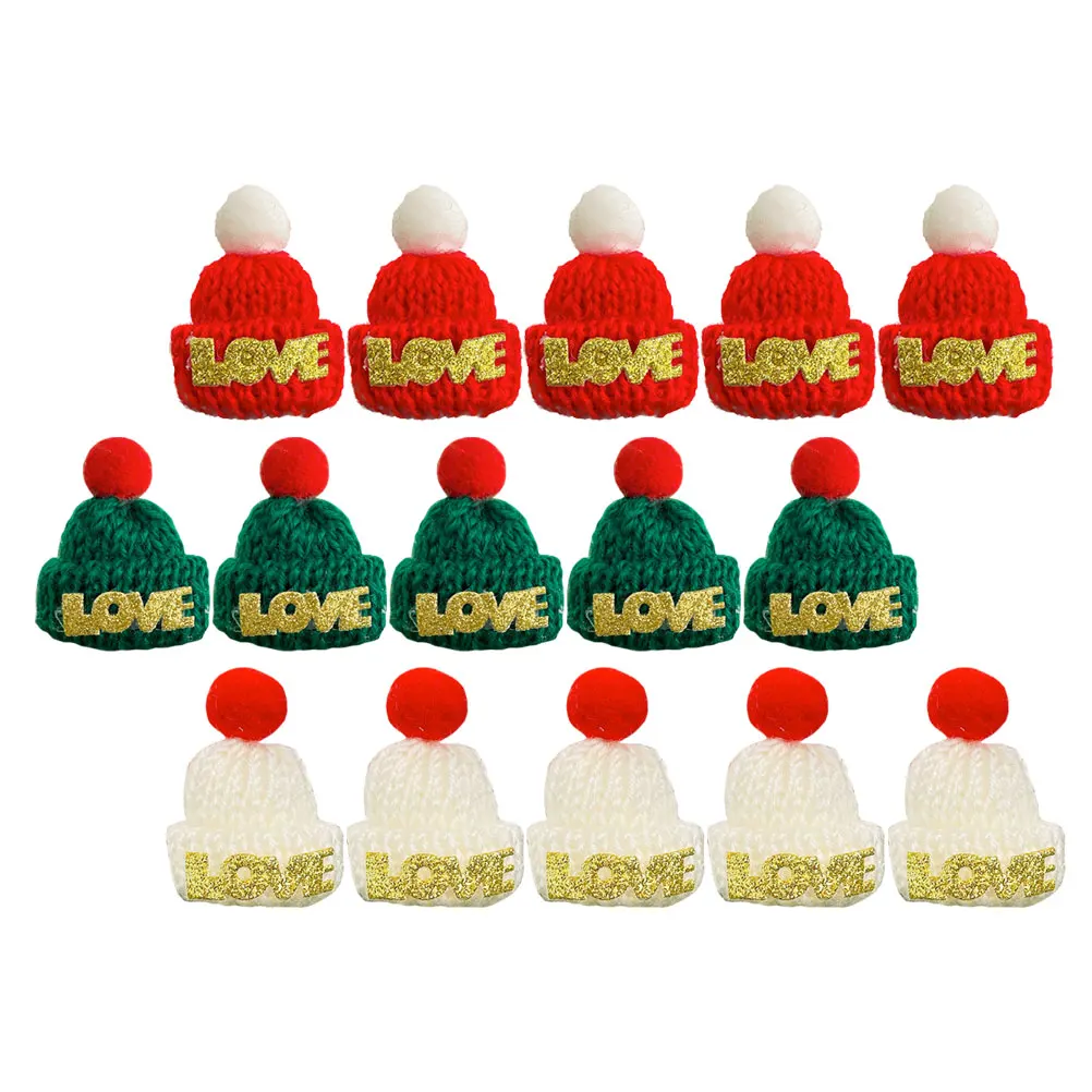 

15 Pcs Mini Santa Hat Christmas LED Light Hats Crafts Decorations Holiday Novelty Party Tree Knitted Bottle Cover