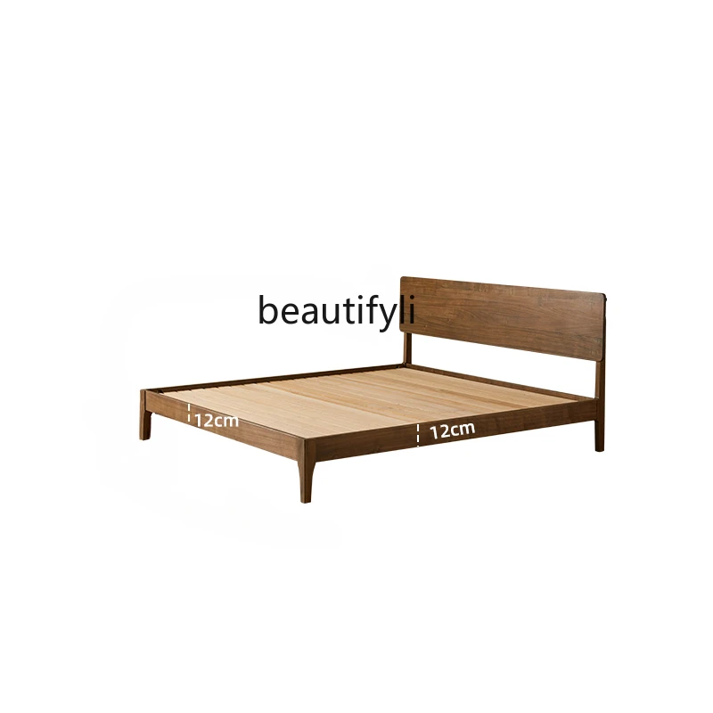 

Nordic Solid Wood 1.8 M 1.5 M Double Bed Black Walnut Household Small Apartment Simple Master Bedroom Furniture