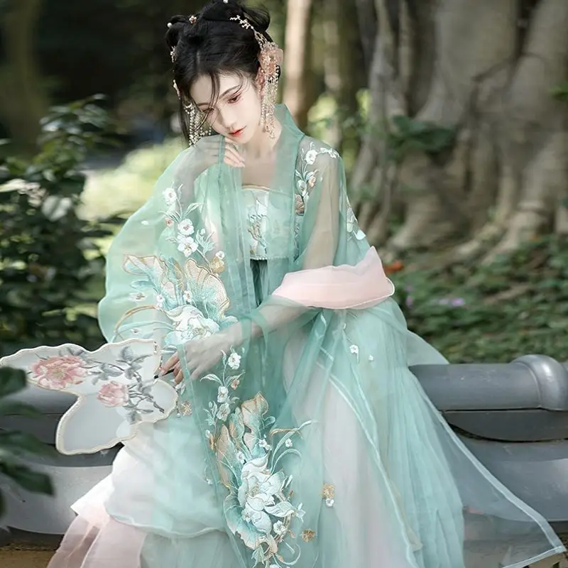 Tang Dynasty Hezi skirt with large sleeves super immortal ancient style with heavy embroidered Chinese Hanfu for women