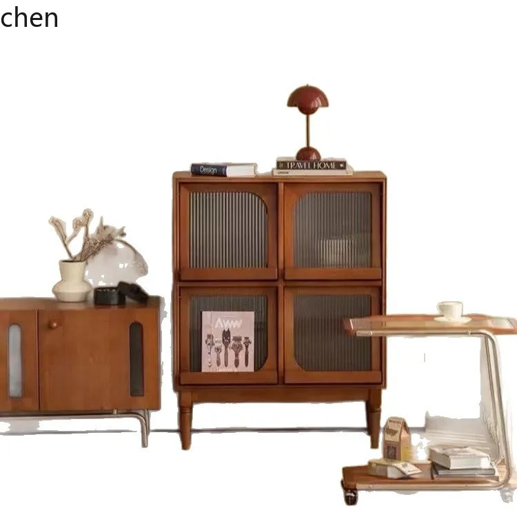 HT Solid Wood Sideboard Display Cabinet Living Room Storage Cabinet Sofa Magazine Cabinet