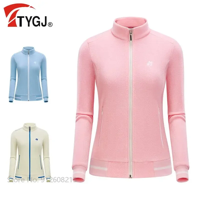 TTYGJ Ladies Warm Golf Jacket Long Sleeve Windproof Golf Coat Women Polar Fleece Sports Outwear Outdoor Casual Tops Stand Collar