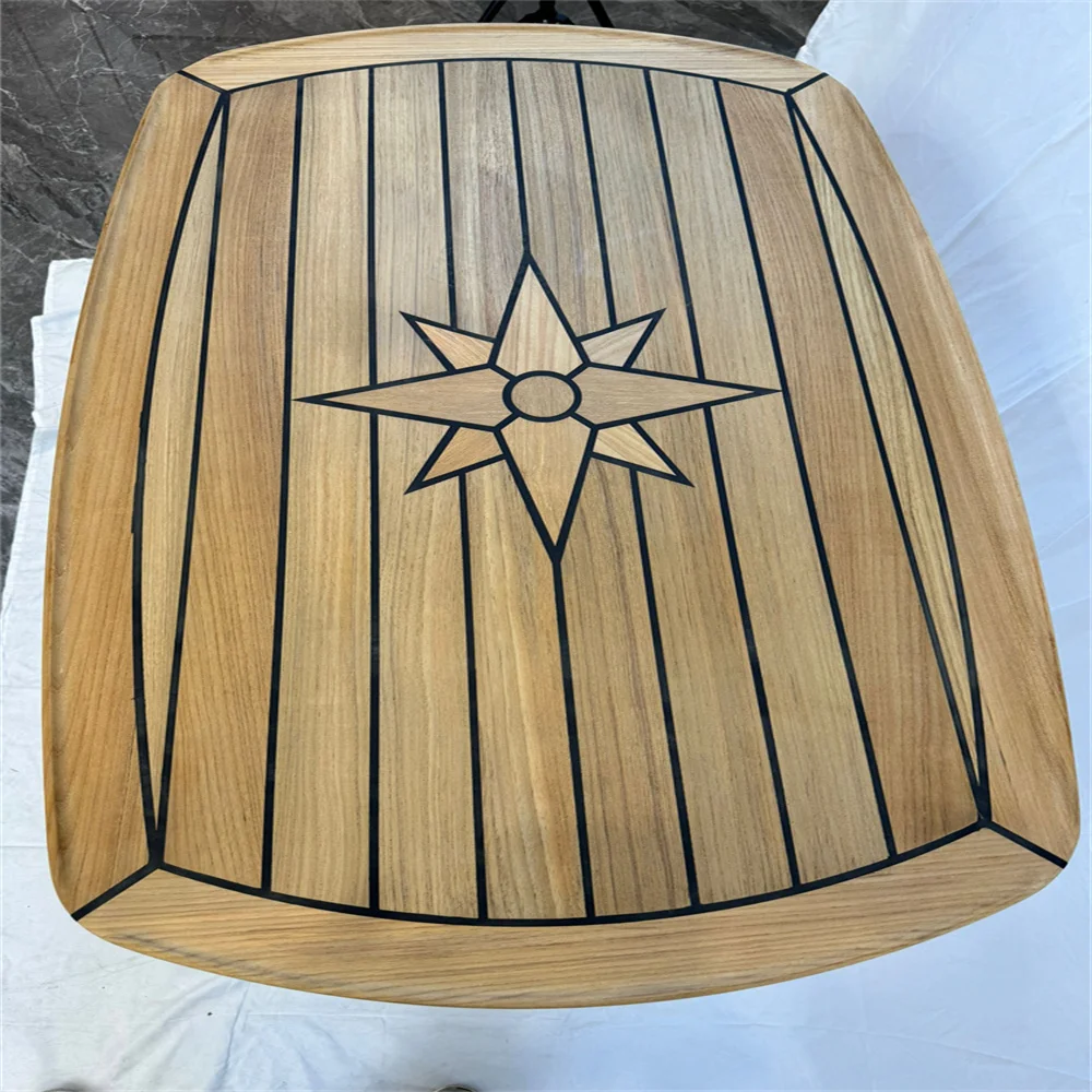 Barrel Shaped Teak Table Top 610x940mm,24x 37 Inch Star Inlay Marine Boat Yacht Caravan TY642