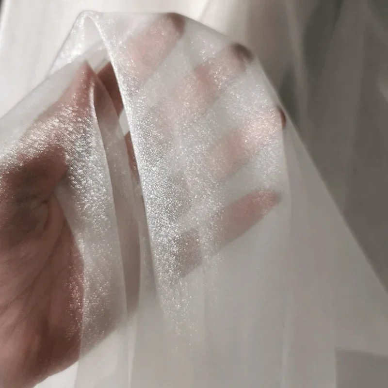 White Organza Voile Sheer Fabric - Shimmering, See-Through, and Sold By The Yard - Ideal Material for Sewing and Crafts