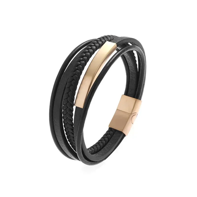New Men\\\\\\\\\'s Leather Handwoven Bracelet Magnet Buckle Multilayer Leather Bracelet Luxury Style Handsome Gift
