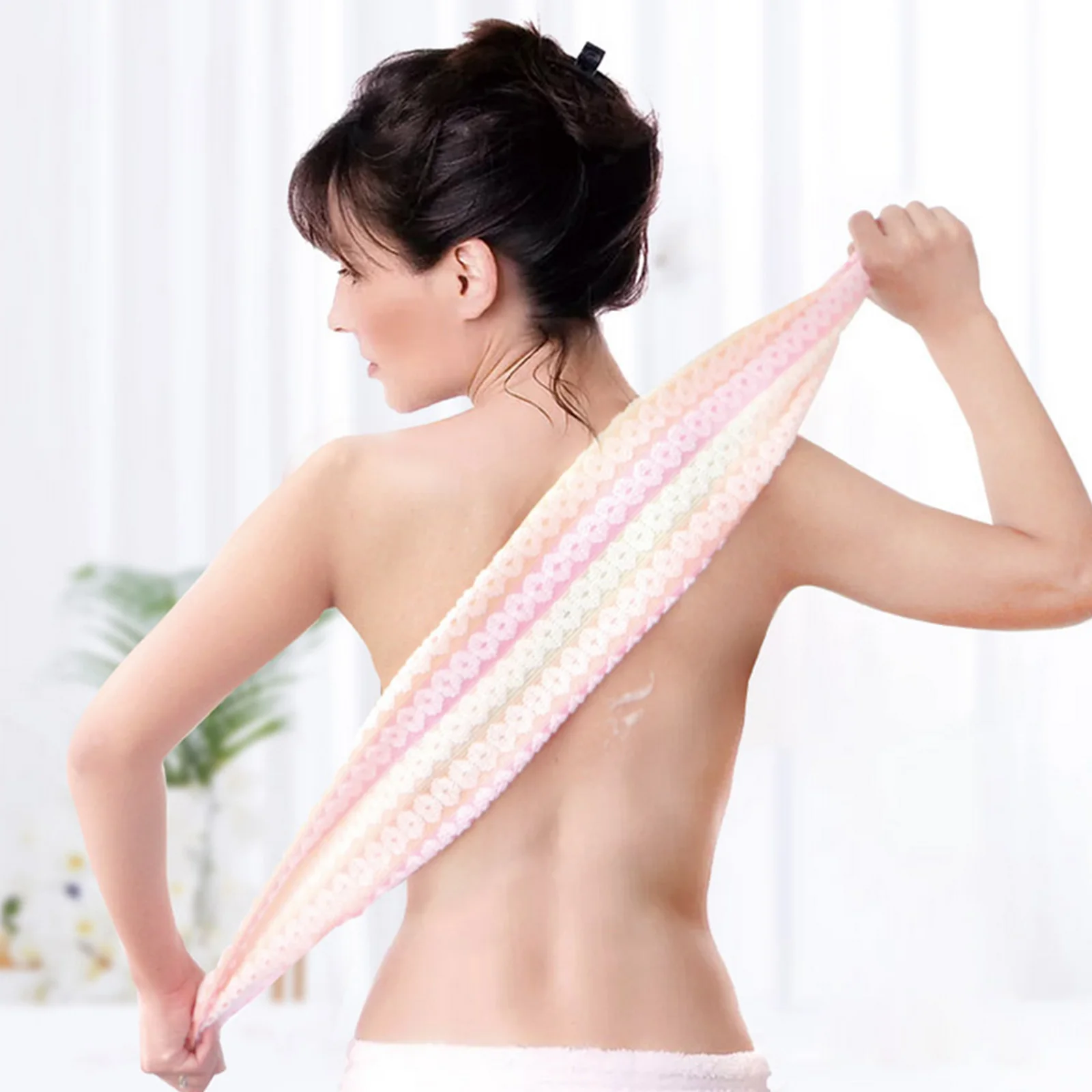 

Long Bath Towel Scrubber Exfoliating Back Pulling Portable Polyester Shower Reusable Washable Long Strip Body Cleaning Dead Skin