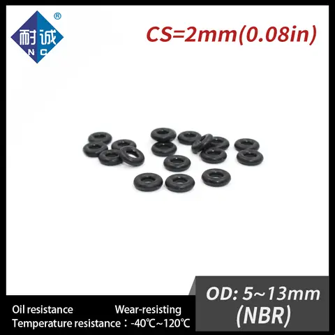 50PC/lot Rubber CS2mm Black NBR Sealing O-Ring OD5/5.5/6/6.5/7/8/8.5/9/10/10.5/11/11.5/12/13*2mm O Ring SealGaskets Oil Rings.-.