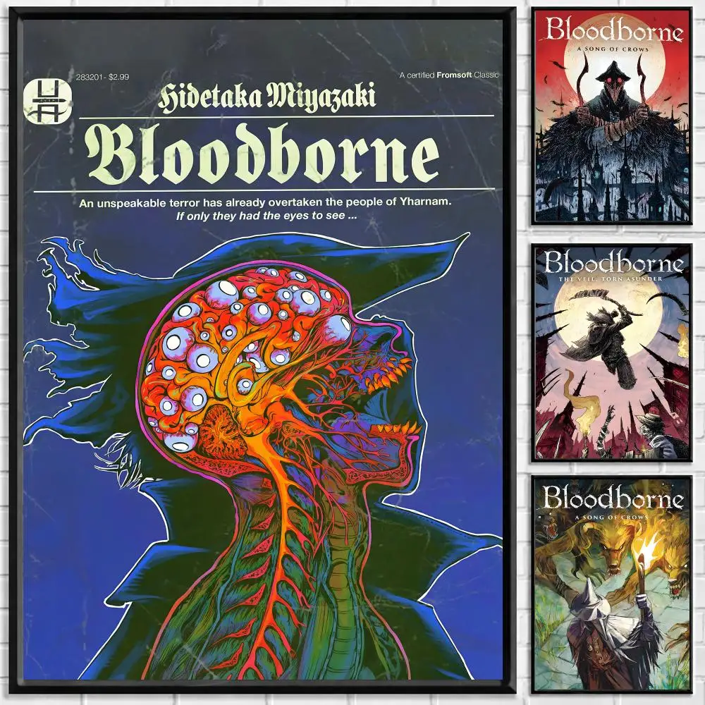 Game Bloodborne Poster Self-adhesive Art Waterproof Paper Sticker Coffee House Bar Room Wall Decor