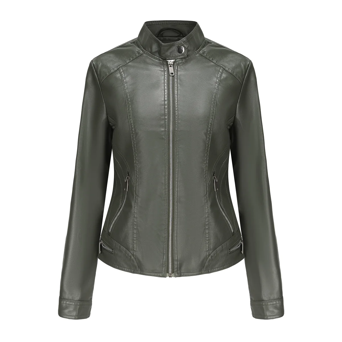 Slim Fit Leather Jackets for Women, Thin Long Sleeved Jackets, Short Motorcycle Jackets, PU Collar, Spring and Autumn Season, Ne