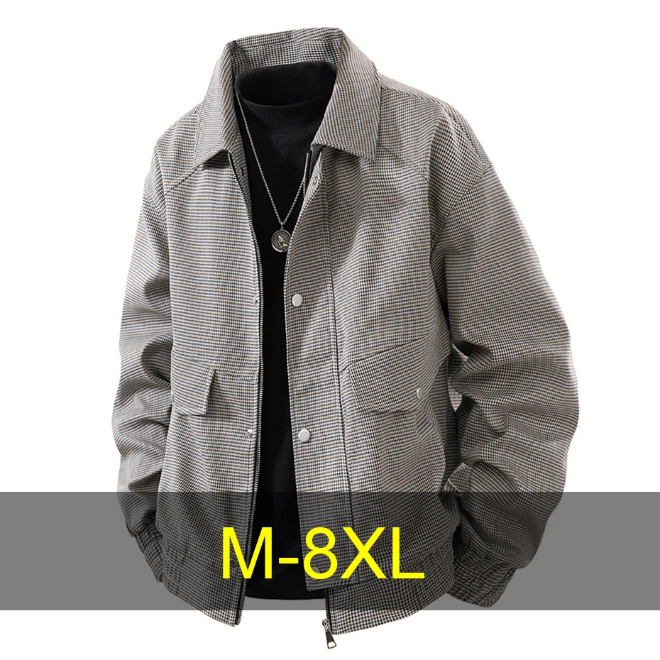 

8XL плюс размер куртка-карго мужская весенне-осенняя куртка модная повседневная клетчатая куртка пальто мужская верхняя одежда на открытом воздухе