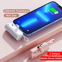 5000mAh Mini Power Bank Built in Cable Plug for Apple Type C Powerbank External Battery Charger for iPhone Samsung Huawei Xiaomi