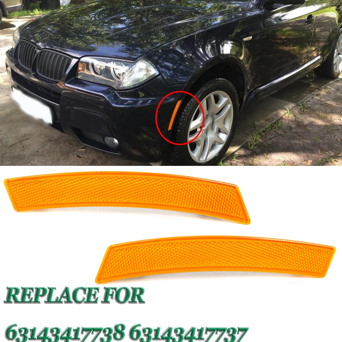 

Amber Parking Lights Side Light Fit For 2007-2010 BMW X3 E83 M Sport Parking Lights Front Marker Lamp 63143417737 63143417738