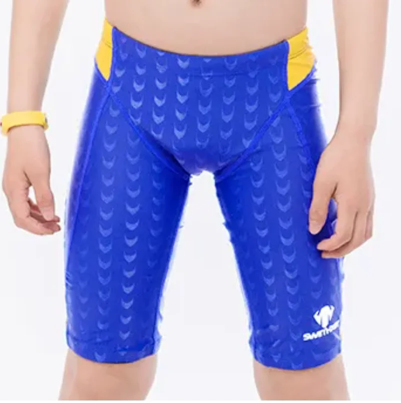 Boys Sharkskin Swim Trunks Waterproof Quick Dry Beach Swim Shorts Professional Endurance Athletic Swimming Diving Trunks