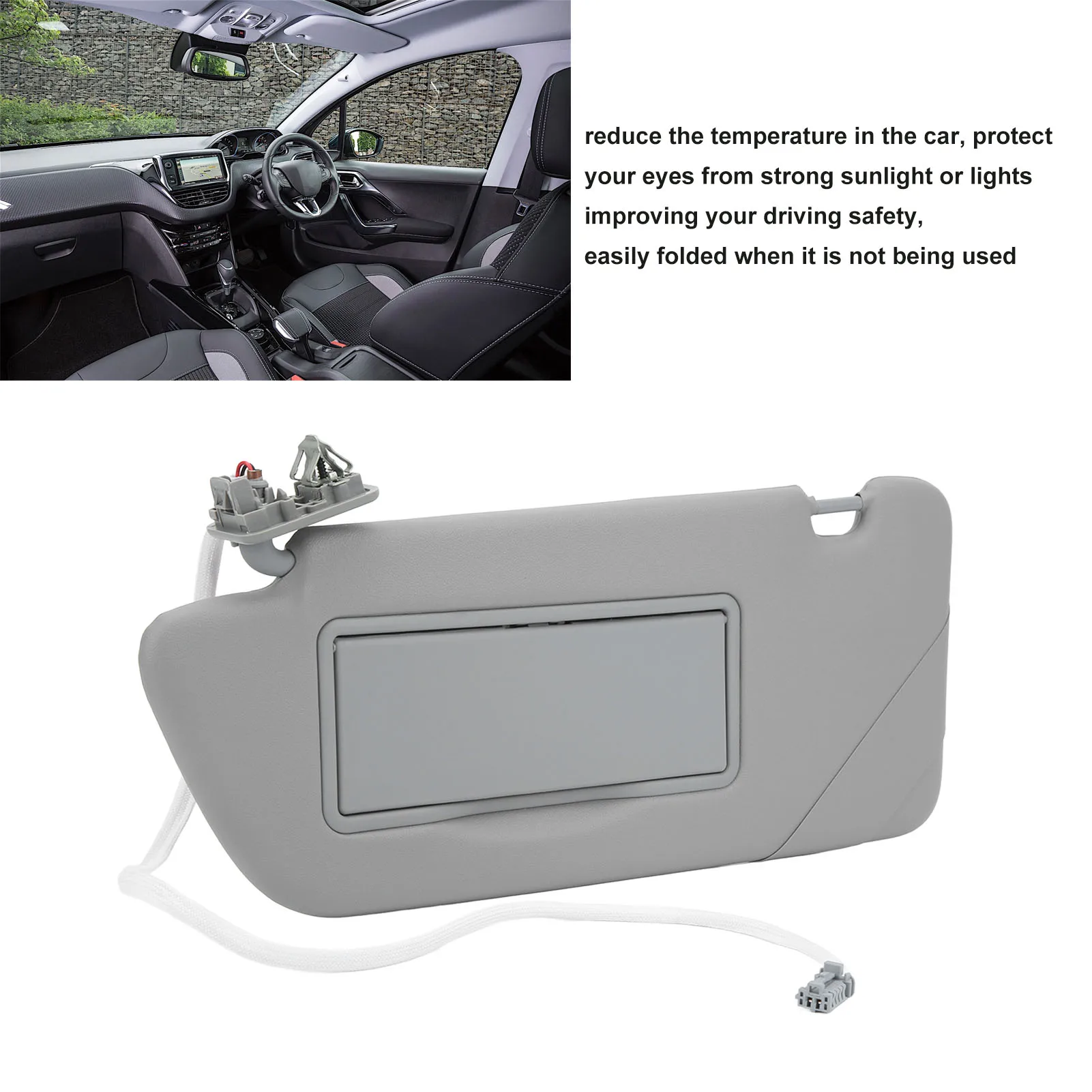

Car Sun Visor 8163EG ABS Interior Sunshade Sun Exposure Wear Resistant Replacement for Peugeot 2008 3008 301 308 308S 408 508