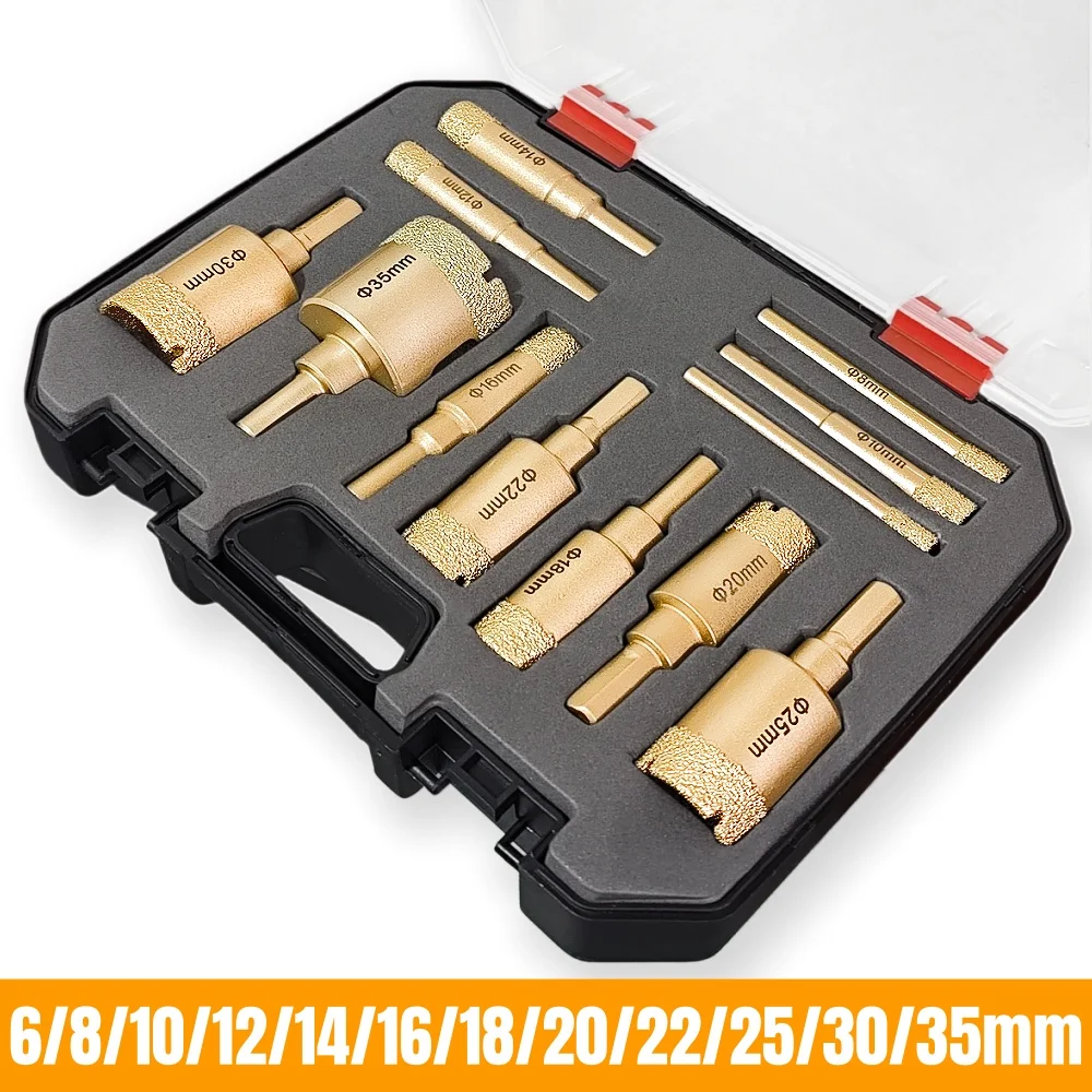 

12Pcs Diamond Coated Drill Bits Set 6-35mm Hole Saw Kit Drilling For Glass Marble Granite Stone Tile Ceramic Hand Tools