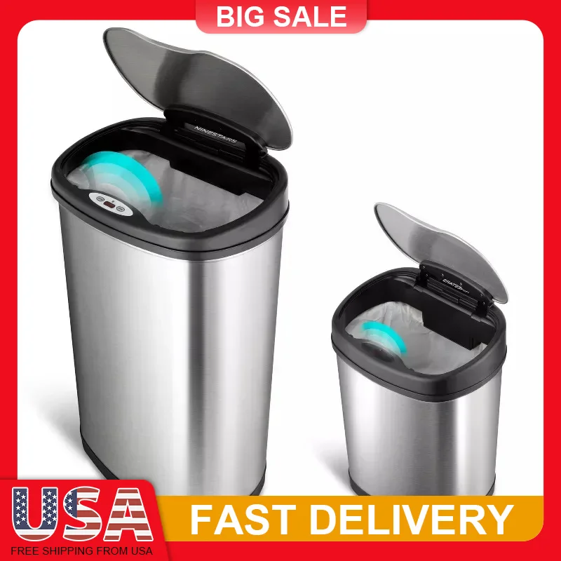 

50L/12L Combo Motion Sensor Trash Can Stainless Steel Touchless Hands Free Pedal Operated for Kitchen Bathroom Office