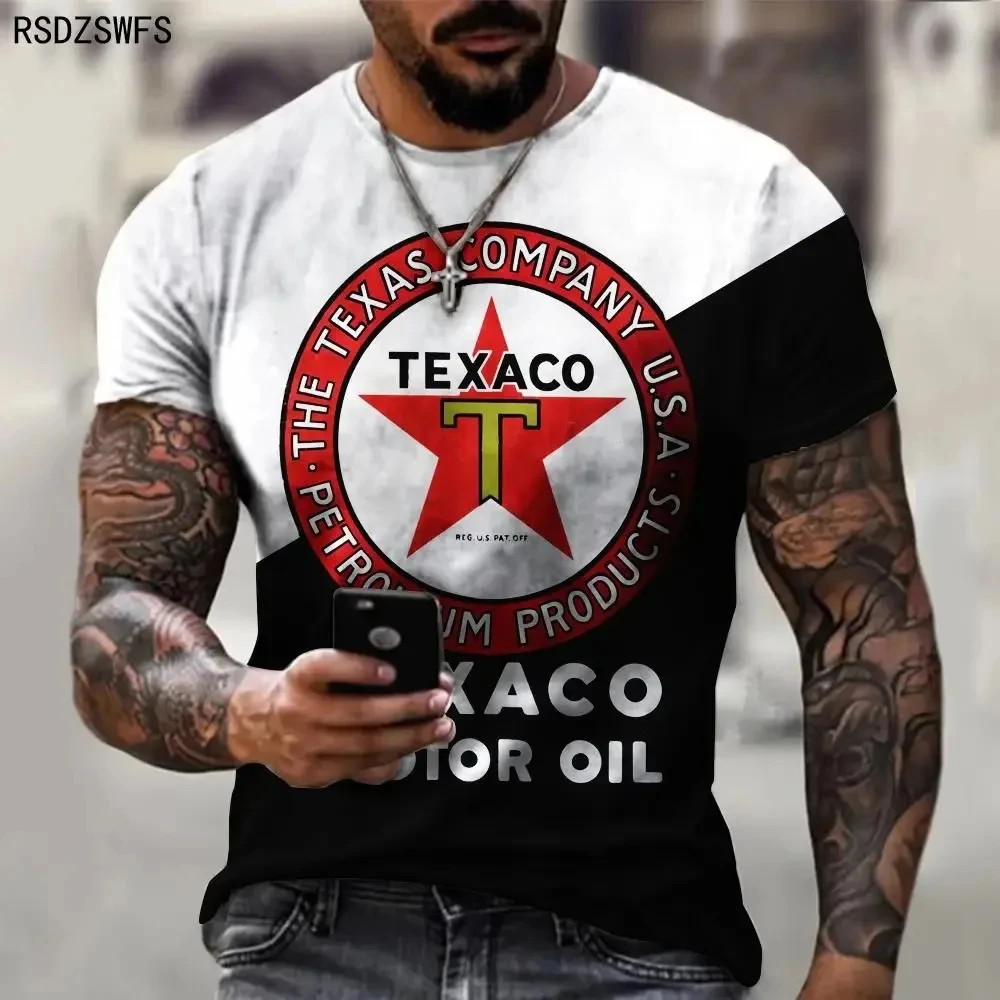 Men's Casual Short Sleeve Castrol 3D Graphic T-Shirt Texaco Car Oil Printed Sweater Fashion Sweatshirt Harajuku Summer Clothing