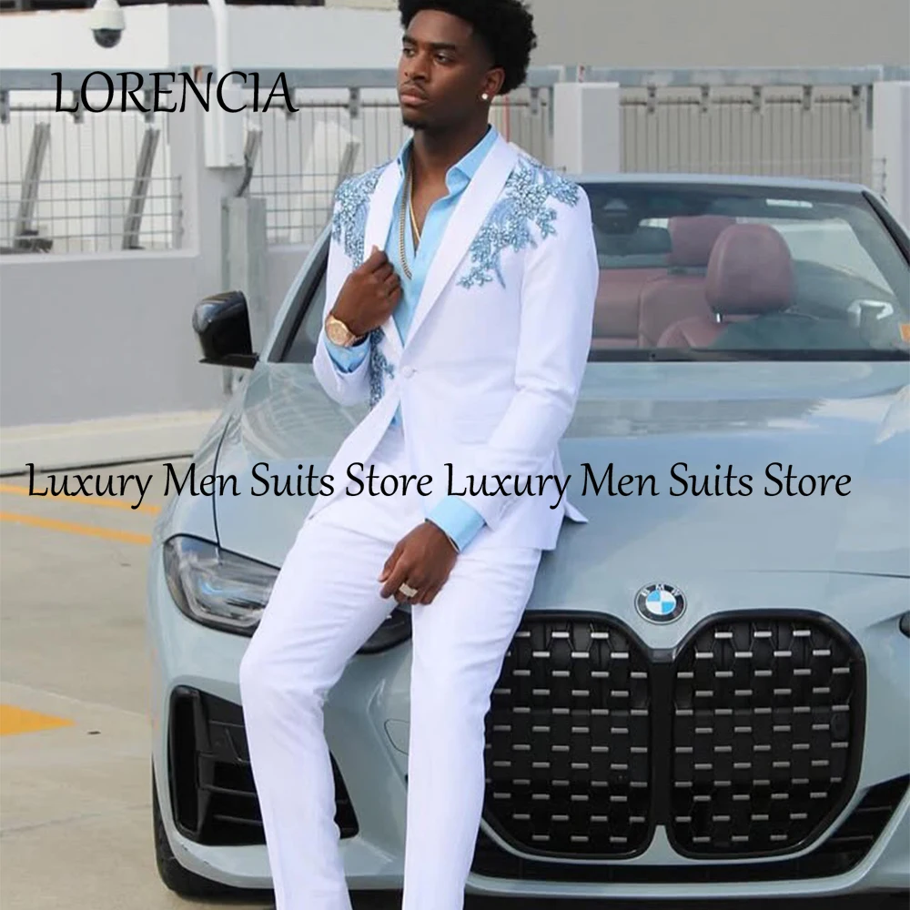 

Повседневные мужские костюмы с кристаллами, комплект из 2 предметов, смокинги с аппликацией, жениха, свадьба, индивидуальный пиджак с шалью и воротником, брюки, комплекты roupas masculinas