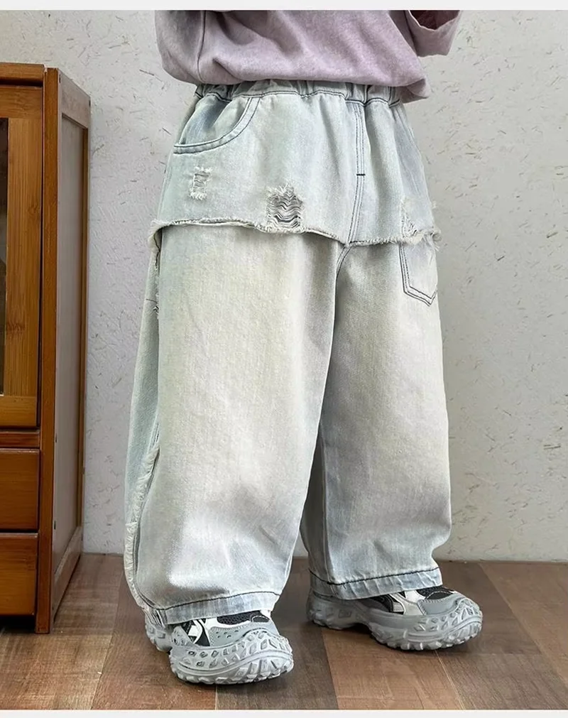 Boys Casual Straight Leg Pants Spring Autumn New Children Loose Fit Denim Jeans Fashion Trousers 90-140CM