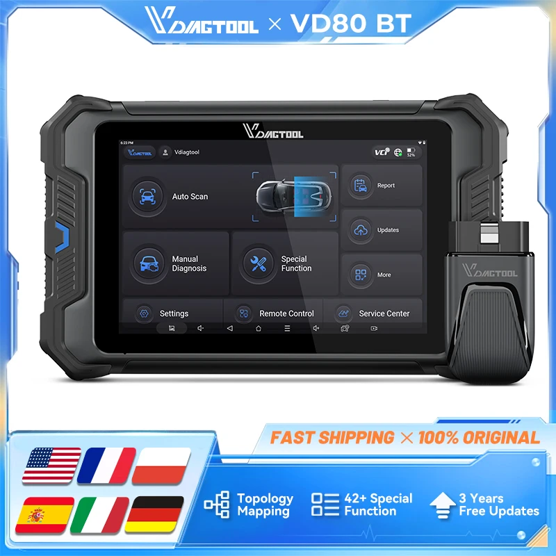 

VDIAGTOOL VD80BT Bluetooth Автомобильный диагностический инструмент WIFI Беспроводной двунаправленный сканер с топологической клейкой FCA CANFD ECU Кодирование