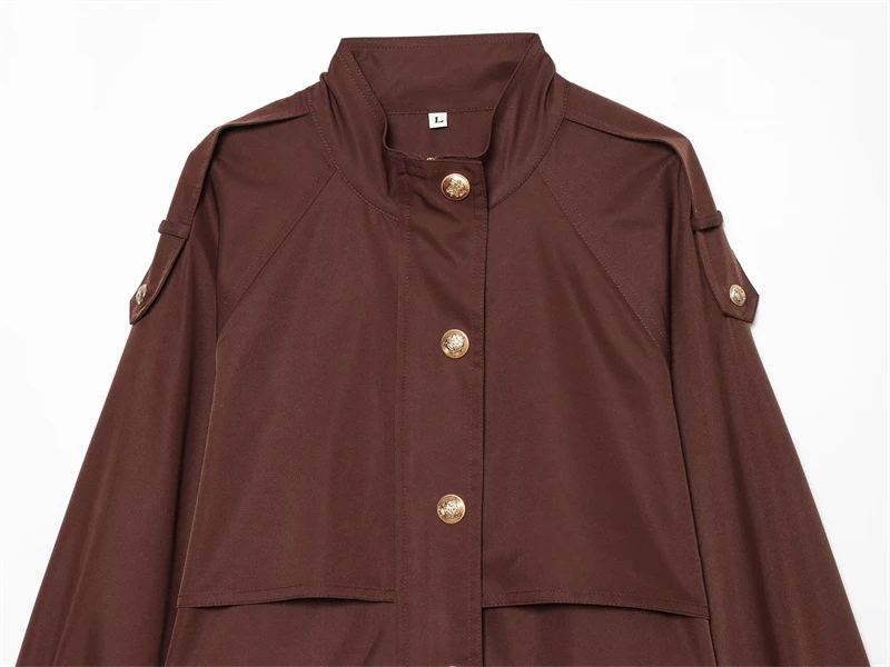 Guobioziy 2026 Fashion Women Stand Collar Cargo Jacket Button Drawstring Waist Lace Trim Relaxed Chic Office Daily Outer Coat