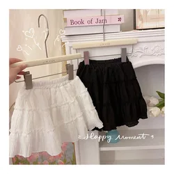 Summer New Elastic Waist Layered Toddler Girls Short Skirt Kids Cute Solid Color Shorts Children Lace Cake SKirts