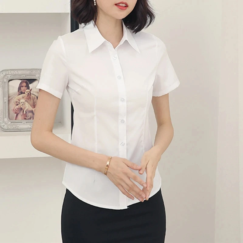 Fashion Woman Blouses 2024 V-neck Short Sleeve Solid Work Shirts Tops Pretty and Cheap Women\'s Blouse OL Elegant Female clothing