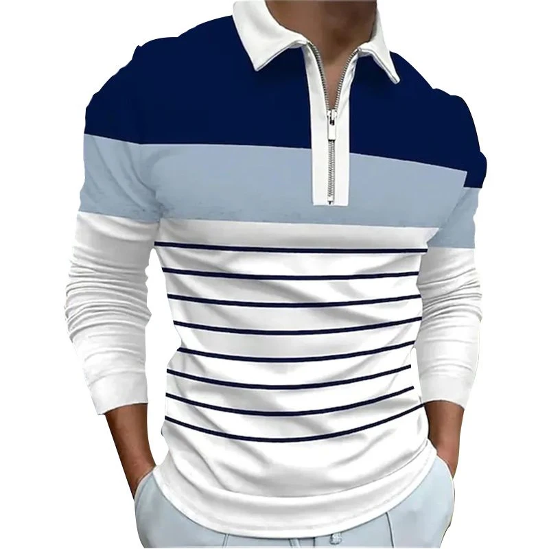 100% Polyester Summer Men Casual Long Sleeve Polo Shirt Men Sport Lapel Business Golf Polos Shirt Tops