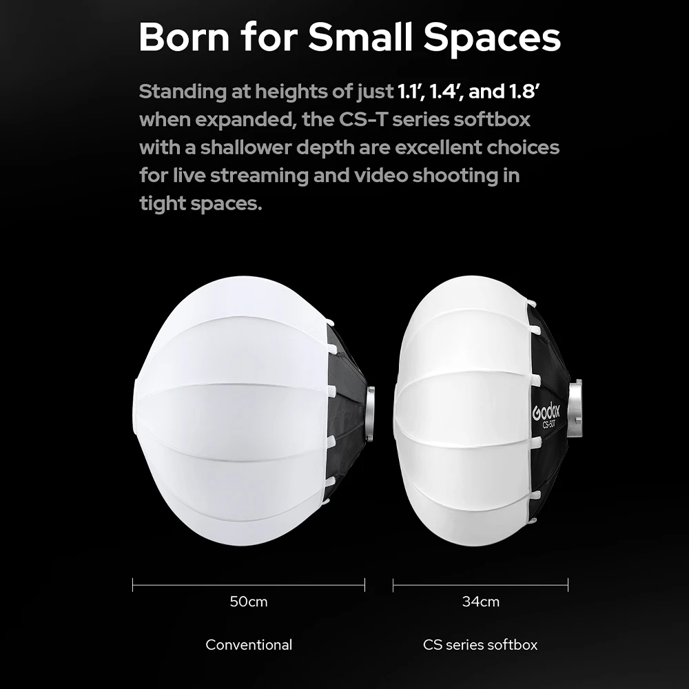 Godox CS-50T 50cm CS-65T 65cm Collapsible Lantern Softbox Quick-install Portable Round Shape Bowens Mount Softbox view 3
