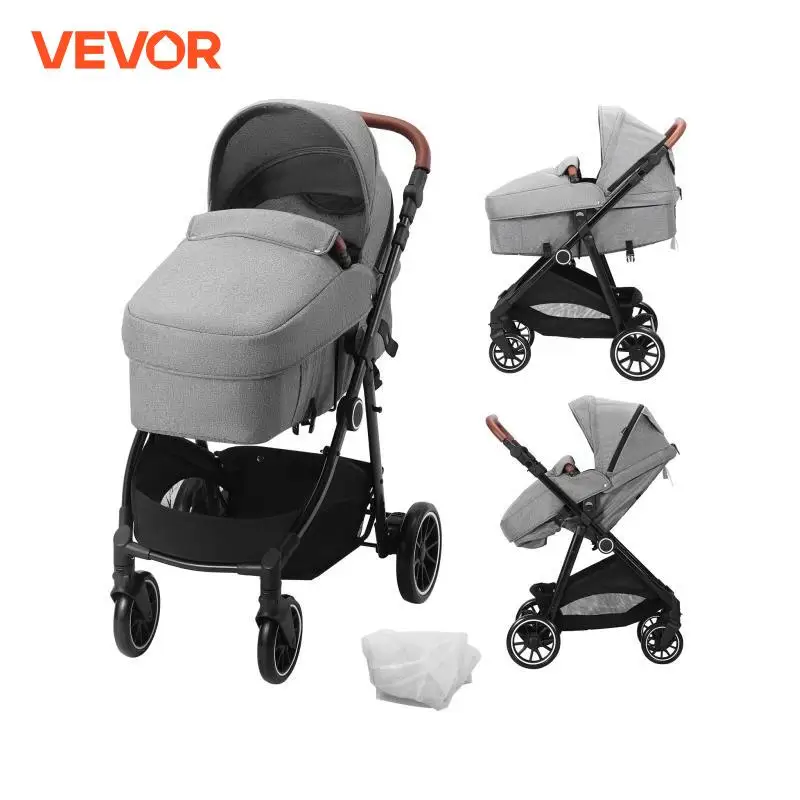 Passeggino Standard VEVOR con schienale regolabile culla e passeggino pieghevole e reversibile con coprigambe e rete a rete