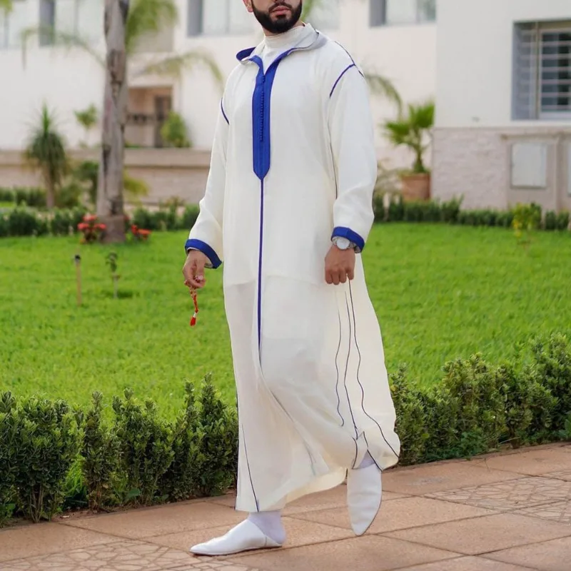 

White Muslim Slim Fit Mens Thobe Robe Shirt